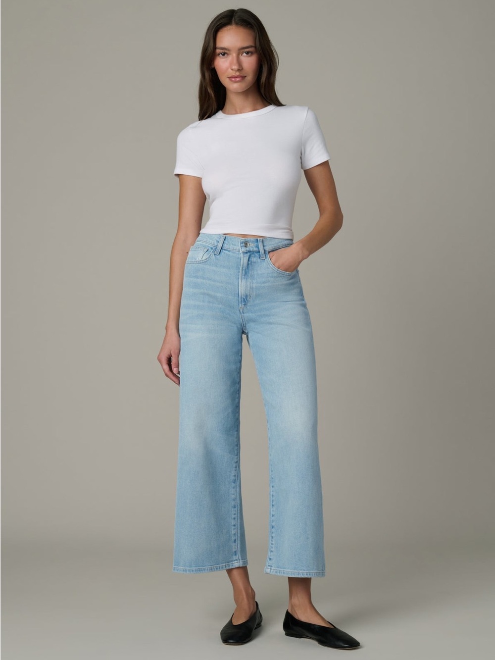 Joe’s Jeans High-Rise Pandora Cropped Wide Leg Jeans Light Wash Raw Hem Size 29